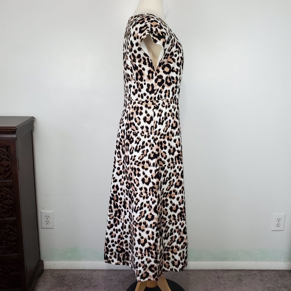 Ashley Stewart Linen Blend Animal Print Square Neck Dress With Pockets Size 14 - Picture 6 of 16